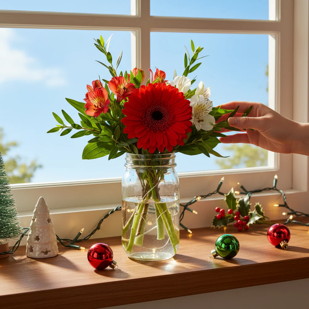 Christmas Flowers in Mason Jar I - Image 2