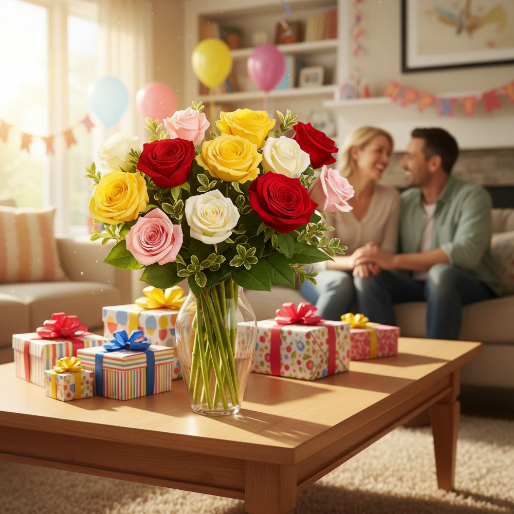 One Dozen Assorted Long Stem Roses - Image 2
