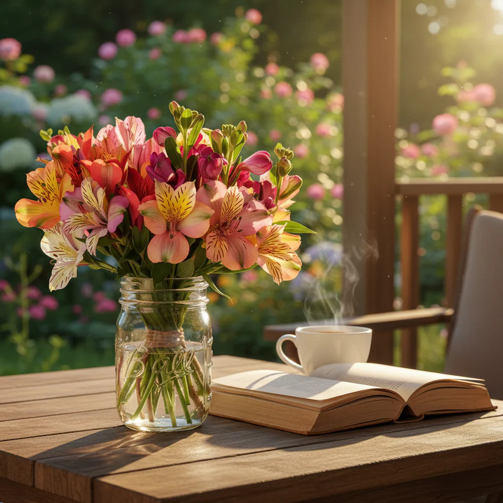 Thirty Blooms of Alstroemeria in Mason Jar - Image 2