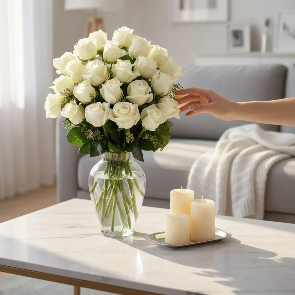 Two Dozen Long Stem White Roses - Image 2